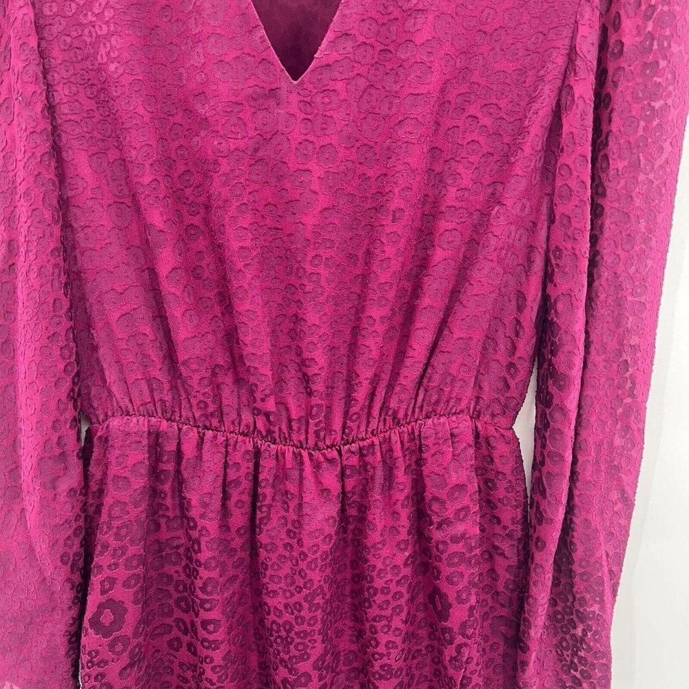 & Other Stories Gathered Waist Leopard Jacquard Mini Dress Vneck Burgundy 4 - Picture 3 of 7